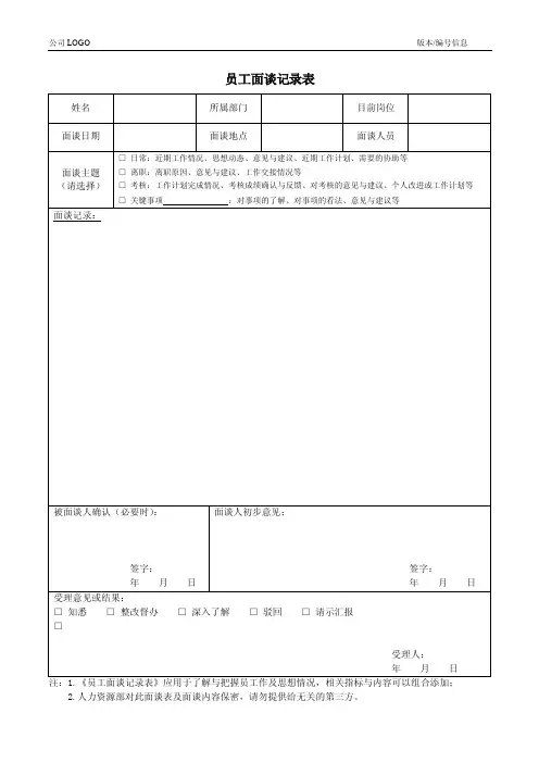 员工面谈记录表