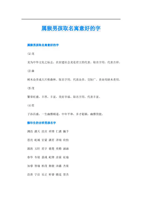 属猴男孩取名寓意好的字