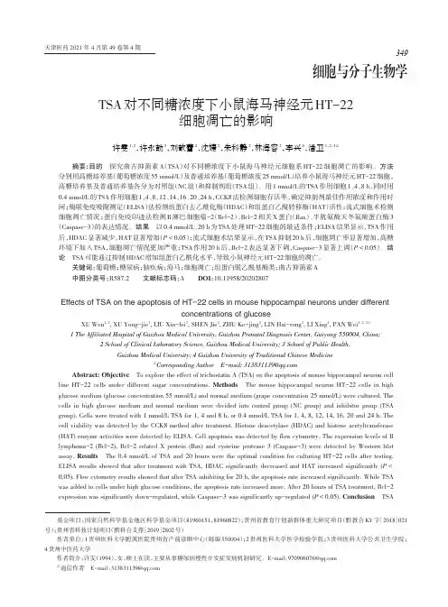 TSA对不同糖浓度下小鼠海马神经元HT-22细胞凋亡的影响