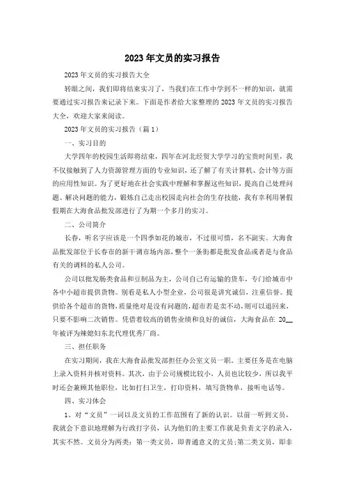 2023年文员的实习报告