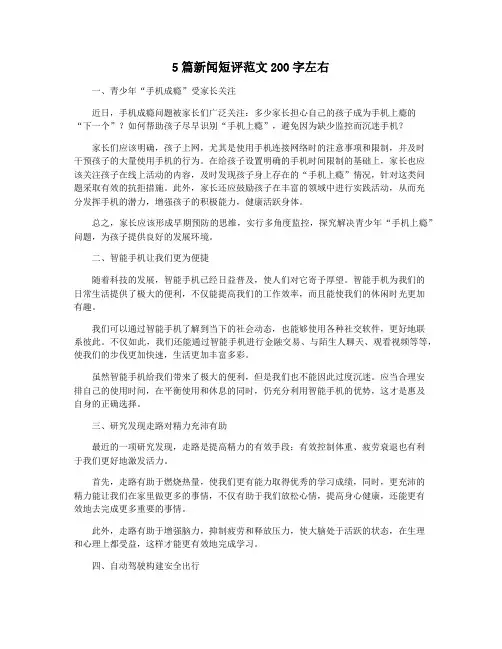 5篇新闻短评范文200字左右