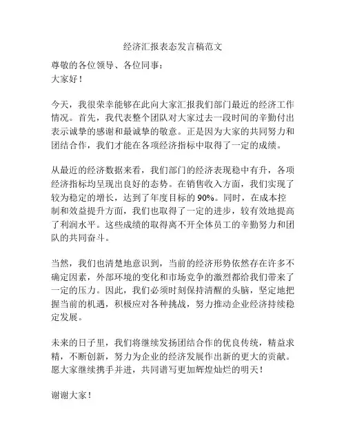 经济汇报表态发言稿范文