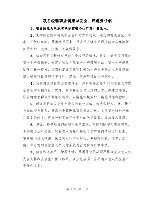 项目经理职业健康与安全、环境责任制（5篇）