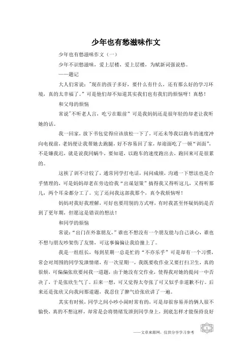 少年也有愁滋味作文