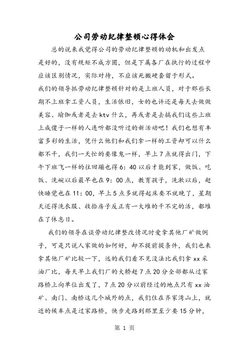 公司劳动纪律整顿心得体会-精选学习文档