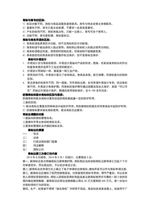 商标法基本知识点及相关习题答案