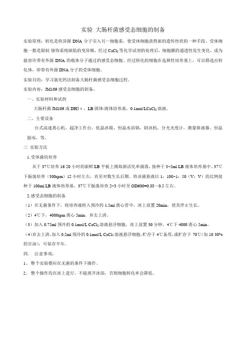 分子生物学实验2 大肠杆菌感受态细胞的制备