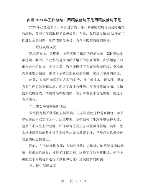 乡镇2023年工作总结：回顾成就与不足
