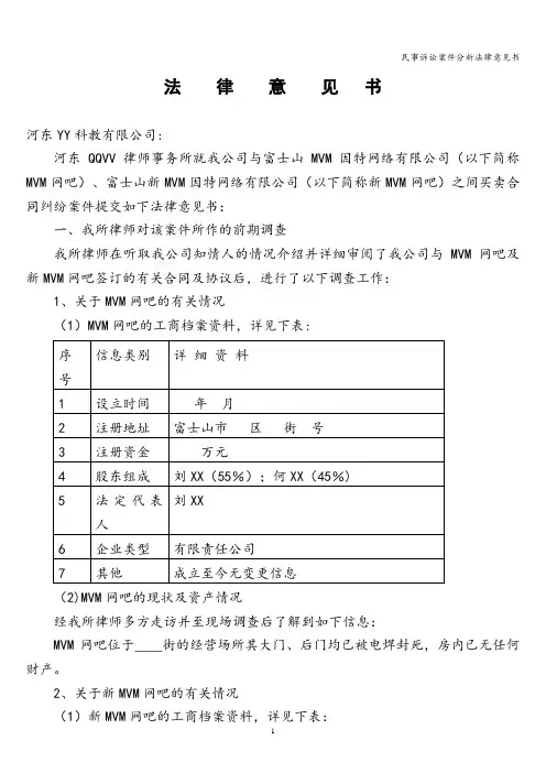 民事诉讼案件分析法律意见书