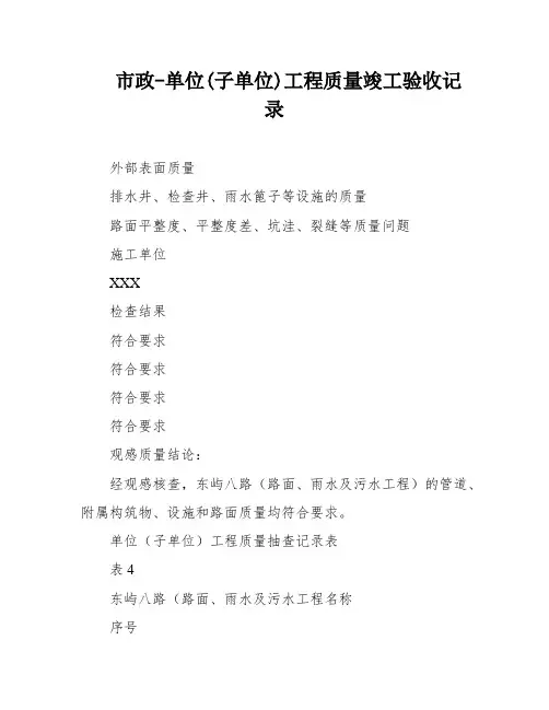 市政-单位(子单位)工程质量竣工验收记录