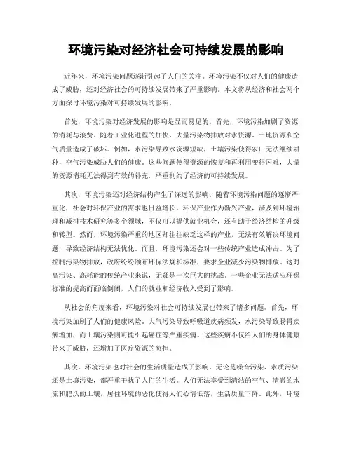 环境污染对经济社会可持续发展的影响