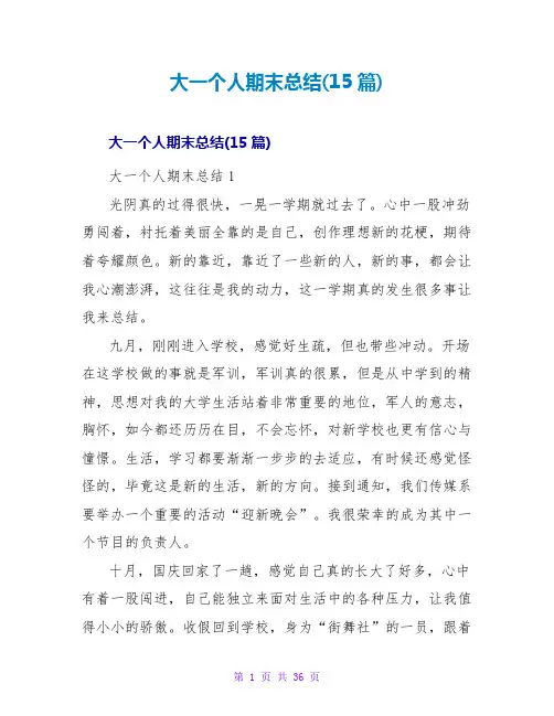 大一个人期末总结(15篇)