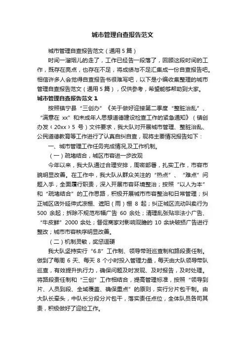 城市管理自查报告范文（通用5篇）