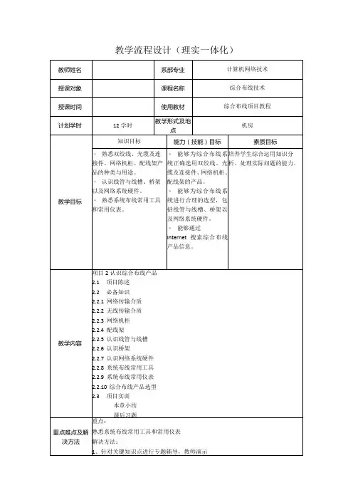 综合布线技术教案项目2认识综合布线产品(12学时)