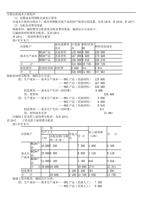 分批法的成本计算程序
