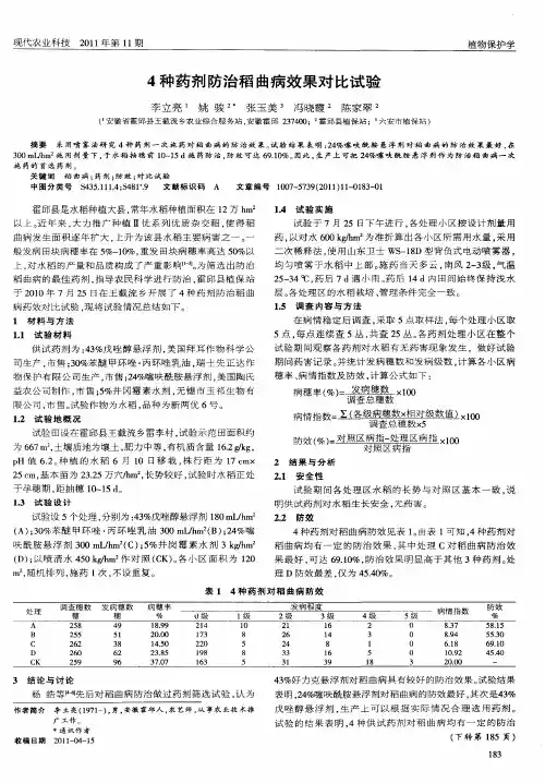 4种药剂防治稻曲病效果对比试验