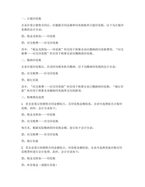 销售合同印花税的分录