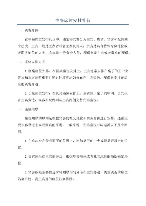中餐席位安排礼仪