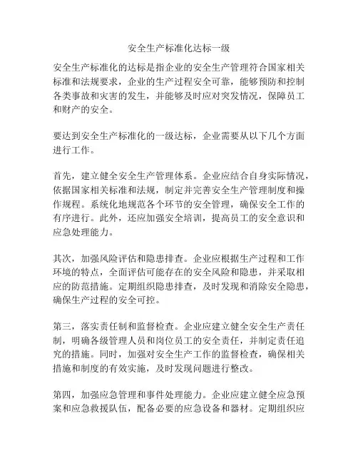 安全生产标准化达标一级
