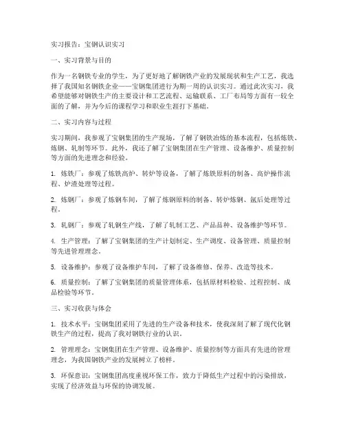 宝钢认识实习报告
