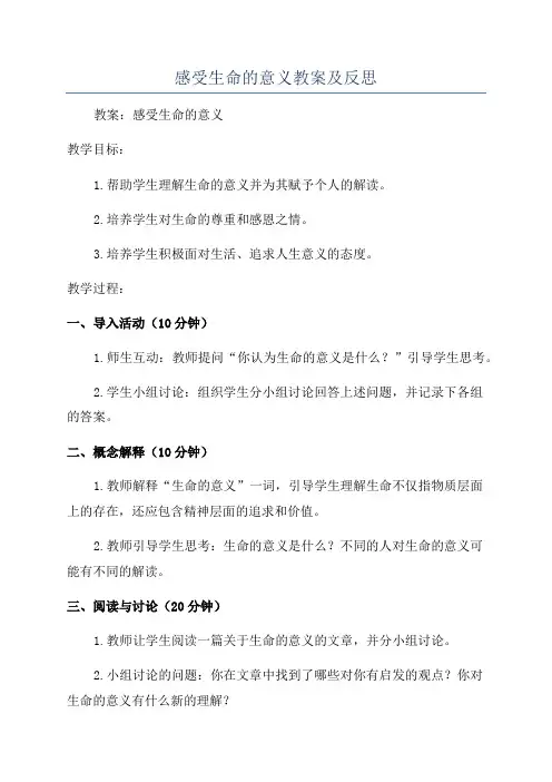感受生命的意义教案及反思