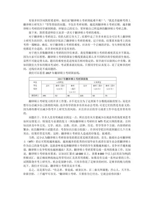 翻译硕士考研难不难？