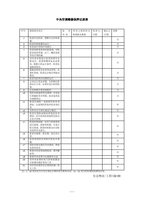 中央空调维修保养记录表