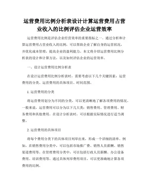 运营费用比例分析表设计计算运营费用占营业收入的比例评估企业运营效率