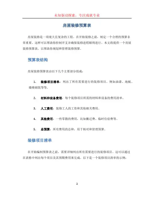 房屋装修预算表
