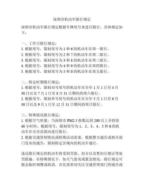 深圳市机动车限行规定
