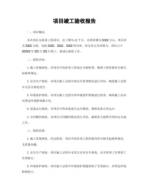 项目竣工验收报告