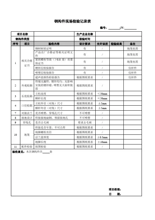 钢构件现场检验记录表