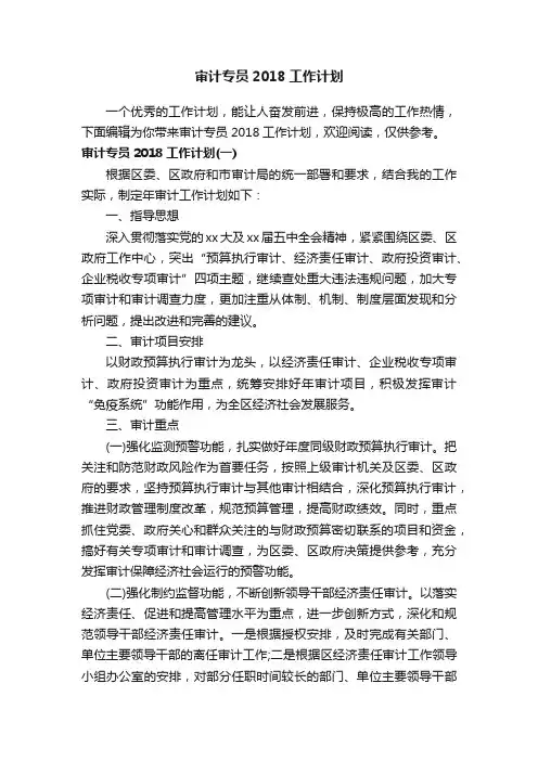 审计专员2018工作计划