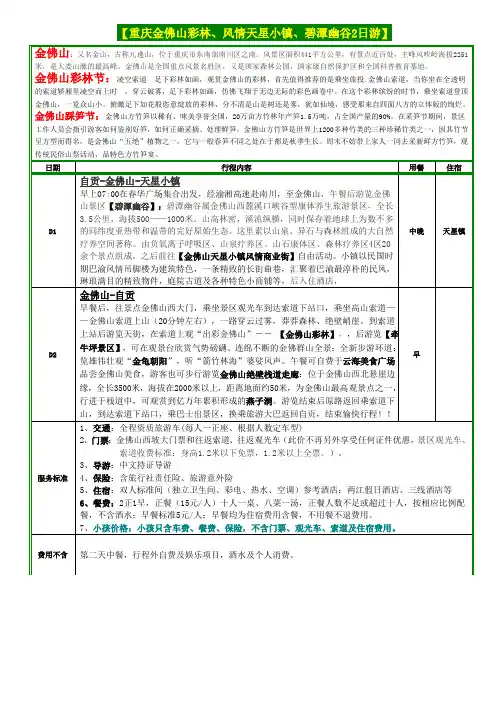 金佛山彩林、天星小镇、碧潭幽谷2日游(印象国旅)