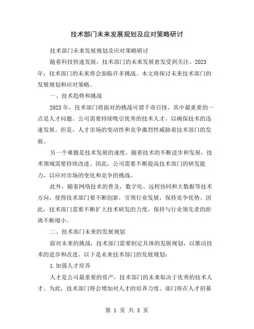 技术部门未来发展规划及应对策略研讨