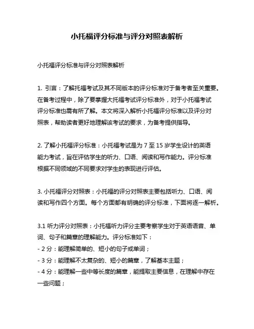 小托福评分标准与评分对照表解析