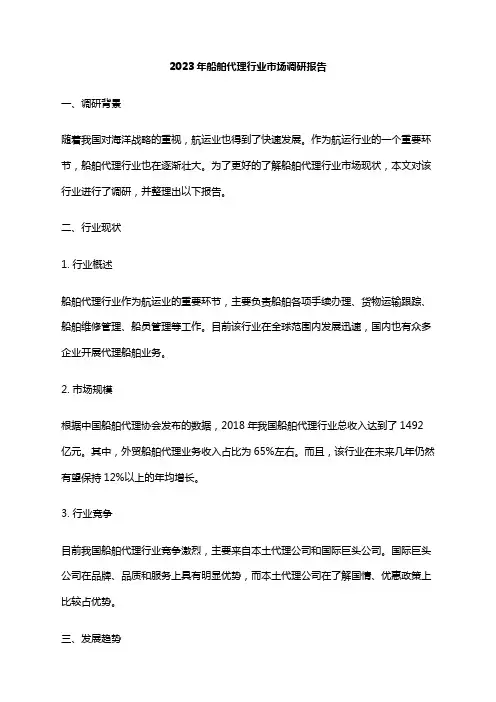 2023年船舶代理行业市场调研报告