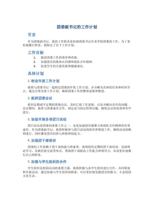 团委副书记的工作计划
