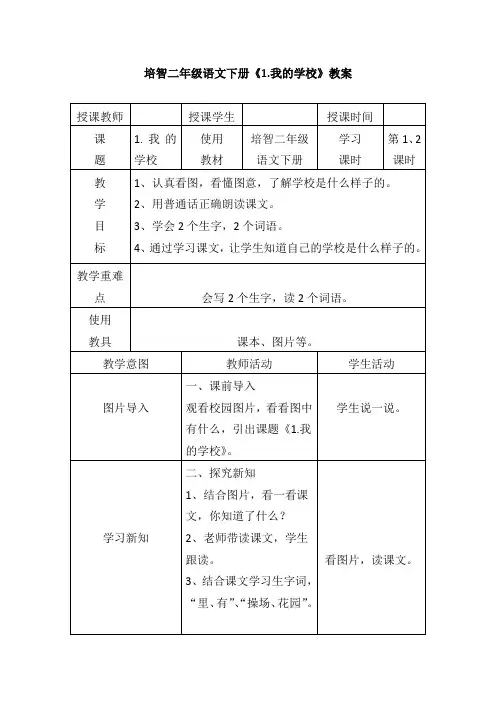 1培智二年级语文下册《1