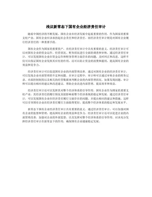 浅议新常态下国有企业经济责任审计
