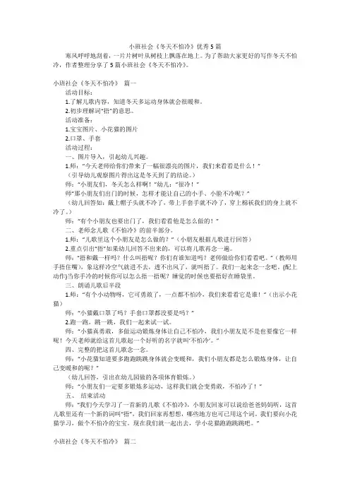 小班社会《冬天不怕冷》优秀5篇