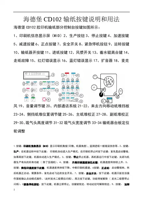 海德堡CD102输纸按键说明和用法