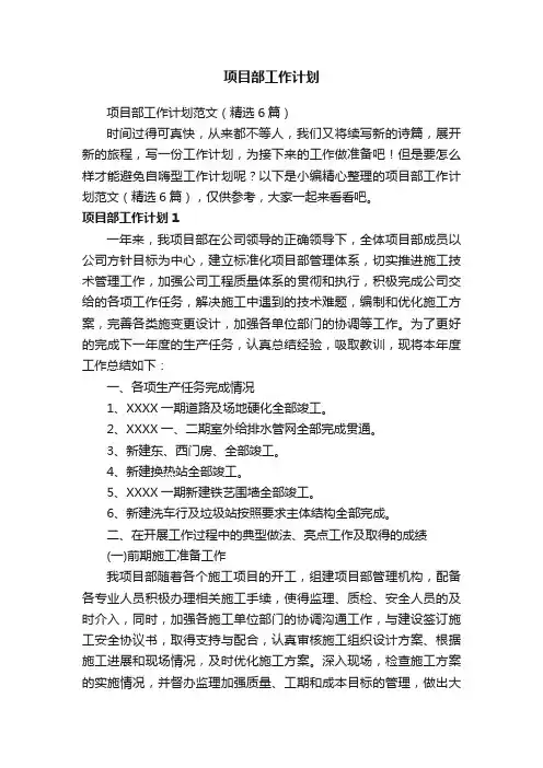 项目部工作计划范文（精选6篇）