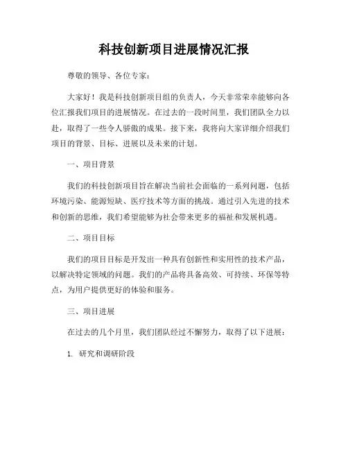 科技创新项目进展情况汇报