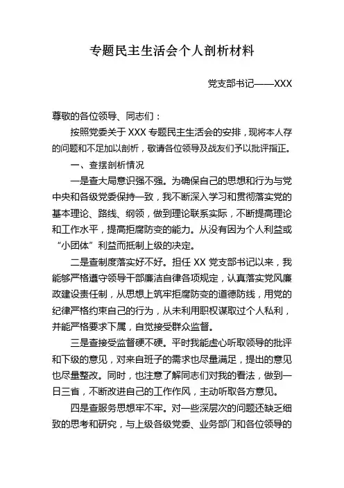 党支部书记个人剖析材料