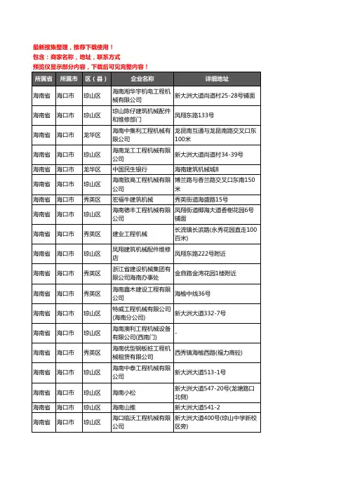新版海南省建筑机械企业公司商家户名录单联系方式地址大全92家