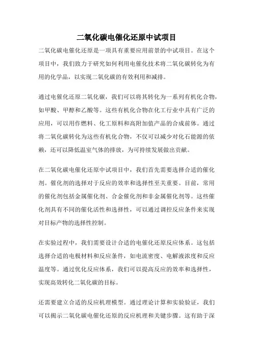二氧化碳电催化还原中试项目