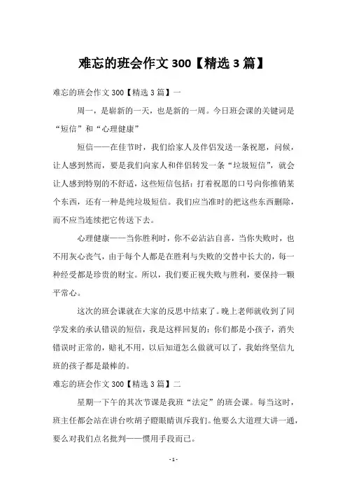 难忘的班会作文300【精选3篇】