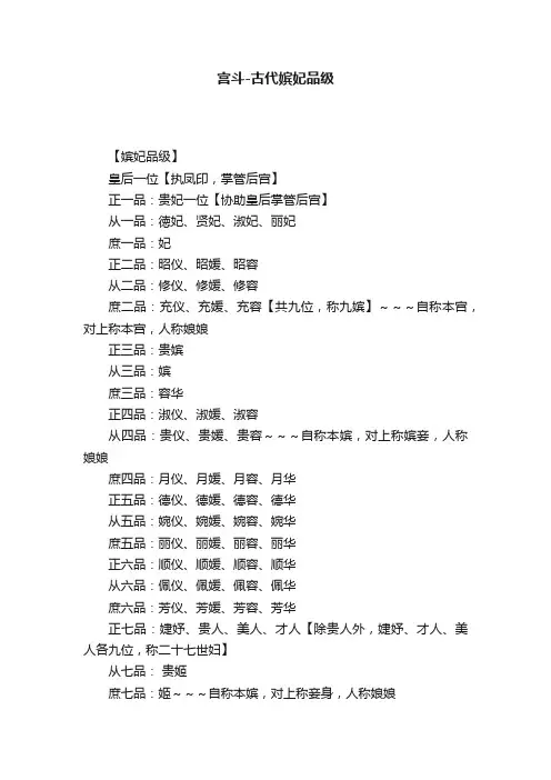 宫斗-古代嫔妃品级