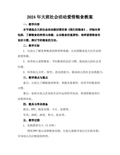 2024年大班社会活动爱惜粮食教案